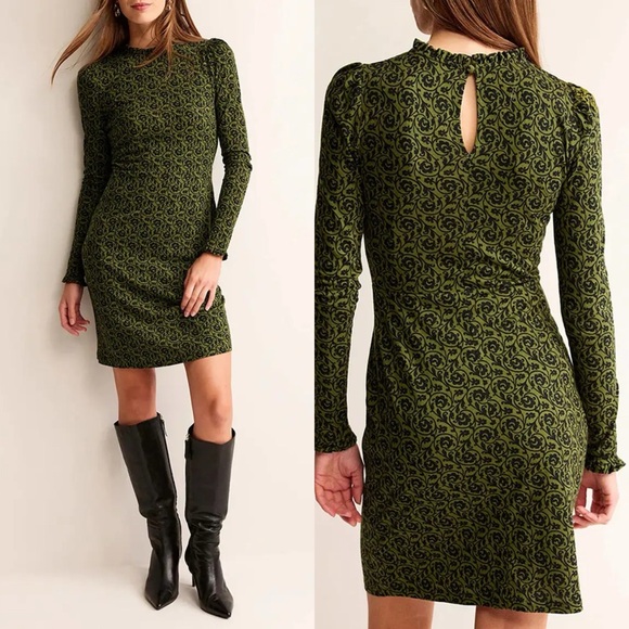 Boden Dresses & Skirts - New Boden Green Twill Floral Mini Dress Sz 2